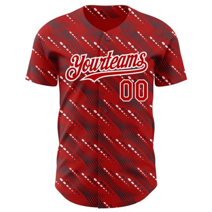 Personalized Red White 3D Pattern Design Slant Lines Authentic Baseball Jersey Team Custom Name and Number