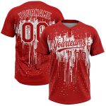 Personalized Red White 3D Pattern Dripping Splatter Art Two-Button Unisex Softball Jersey Team Custom Name and Number
