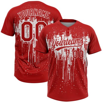 Personalized Red White 3D Pattern Dripping Splatter Art Two-Button Unisex Softball Jersey Team Custom Name and Number