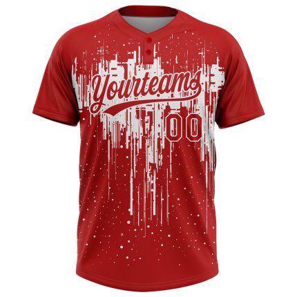 Personalized Red White 3D Pattern Dripping Splatter Art Two-Button Unisex Softball Jersey Team Custom Name and Number