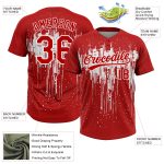Personalized Red White 3D Pattern Dripping Splatter Art Two-Button Unisex Softball Jersey Team Custom Name and Number