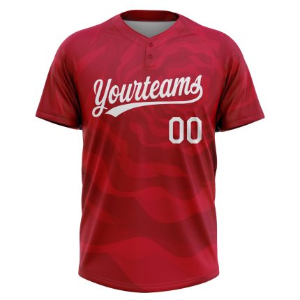 Personalized Red White 3D Pattern Two-Button Unisex Softball Jersey Team Custom Name and Number