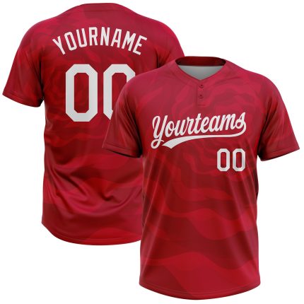 Personalized Red White 3D Pattern Two-Button Unisex Softball Jersey Team Custom Name and Number