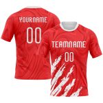 Personalized Red White Abstract Fragment Art Sublimation Volleyball Uniform Jersey Team Custom Name and Number