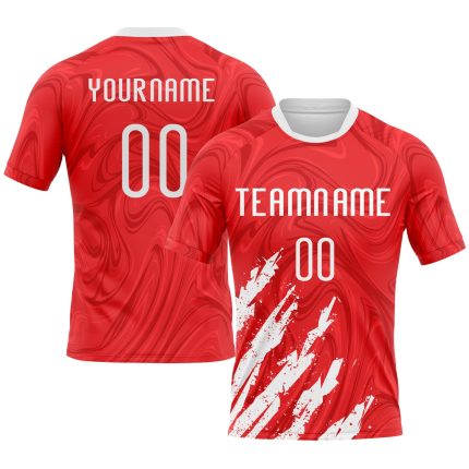 Personalized Red White Abstract Fragment Art Sublimation Volleyball Uniform Jersey Team Custom Name and Number