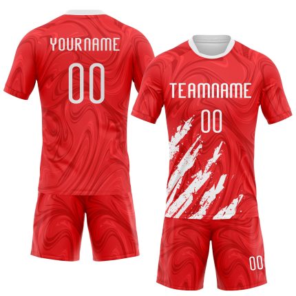 Personalized Red White Abstract Fragment Art Sublimation Volleyball Uniform Jersey Team Custom Name and Number