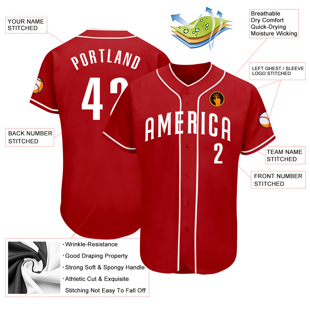 Personalized Red White Authentic Baseball Jersey Personalized Red White Authentic Baseball Jersey - Image 3