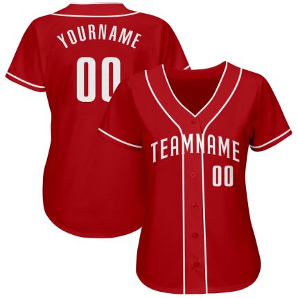 Personalized Red White Authentic Baseball Jersey