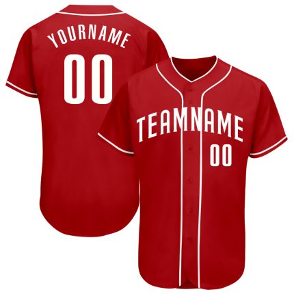 Personalized Red White Authentic Baseball Jersey