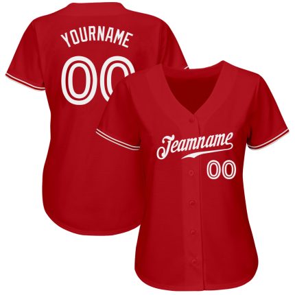 Personalized Red White Authentic Baseball Jersey Team Custom Name and Number