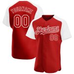 Personalized Red White Authentic Raglan Sleeves Baseball Jersey Team Custom Name and Number