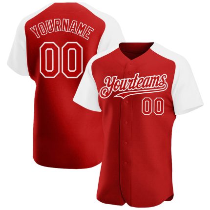 Personalized Red White Authentic Raglan Sleeves Baseball Jersey Team Custom Name and Number