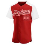 Personalized Red White Authentic Raglan Sleeves Baseball Jersey Team Custom Name and Number