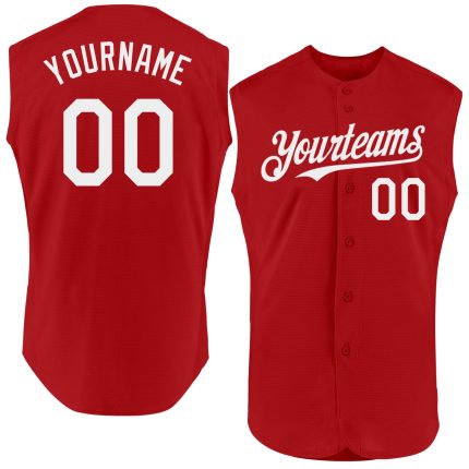 Personalized Red White Authentic Sleeveless Baseball Jersey Team Custom Name and Number