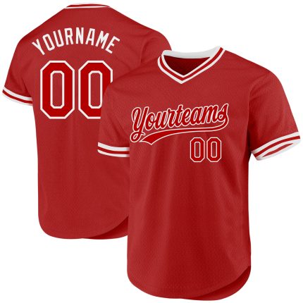 Personalized Red White Authentic Throwback Baseball Jersey