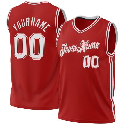 Personalized Red White Authentic Throwback Basketball Jersey Team Custom Name and Number