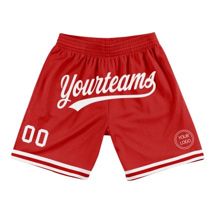 Personalized Red White Authentic Throwback Basketball Shorts