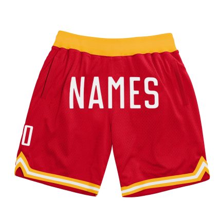 Personalized Red White Authentic Throwback Basketball Shorts Team Custom Name and Number