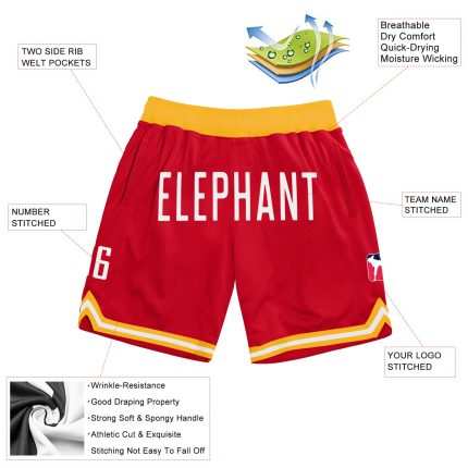 Personalized Red White Authentic Throwback Basketball Shorts Team Custom Name and Number