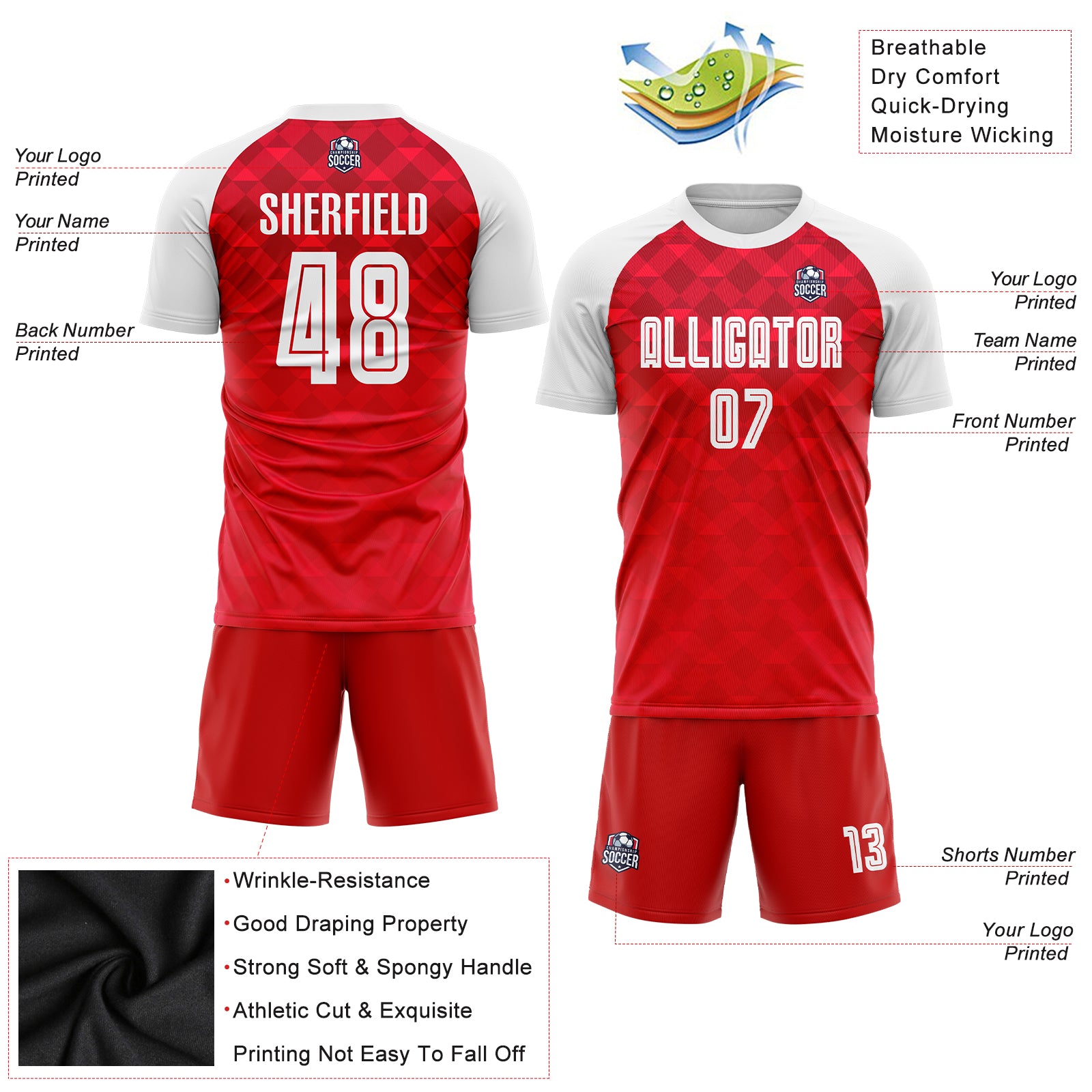 Personalized Red White Away Sublimation Soccer Uniform Jersey Team Custom Name and Number Personalized Red White Away Sublimation Soccer Uniform Jersey Team Custom Name and Number - Image 5
