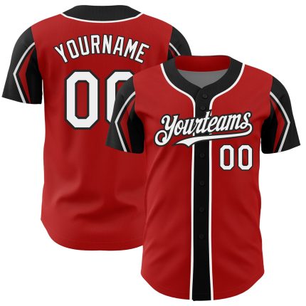 Personalized Red White-Black 3 Colors Arm Shapes Authentic Baseball Jersey Team Custom Name and Number