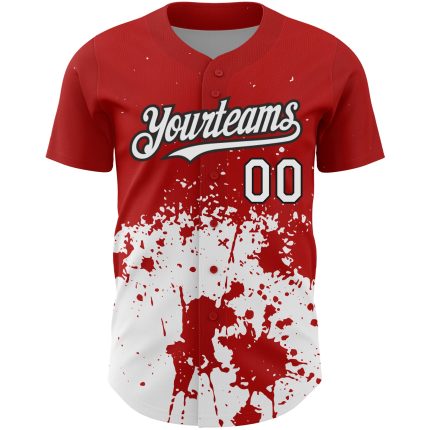 Personalized Red White-Black 3D Pattern Design Abstract Splash Grunge Art Authentic Baseball Jersey Team Custom Name and Number