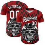 Personalized Red White-Black 3D Pattern Design Football Skull Helmet Authentic Baseball Jersey Team Custom Name and Number