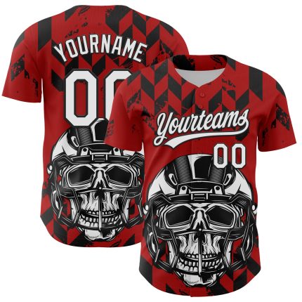 Personalized Red White-Black 3D Pattern Design Football Skull Helmet Authentic Baseball Jersey Team Custom Name and Number