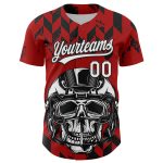 Personalized Red White-Black 3D Pattern Design Football Skull Helmet Authentic Baseball Jersey Team Custom Name and Number
