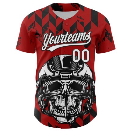 Personalized Red White-Black 3D Pattern Design Football Skull Helmet Authentic Baseball Jersey Team Custom Name and Number