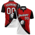 Personalized Red White-Black 3D Pattern Design Golf Ball Performance Golf Polo Shirt Team Custom Name and Number