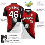 Personalized Red White-Black 3D Pattern Design Golf Ball Performance Golf Polo Shirt Team Custom Name and Number