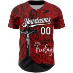 Personalized Red White-Black 3D Pattern Design Religion Cross Jesus Christ Good Friday Authentic Baseball Jersey Team Custom Name and Number