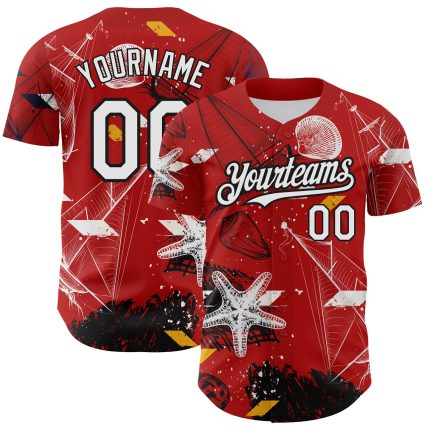 Personalized Red White-Black 3D Pattern Design Sailing Boats Authentic Baseball Jersey Team Custom Name and Number