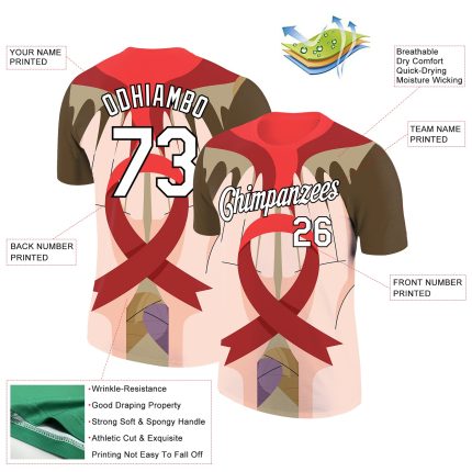 Personalized Red White-Black 3D Pattern Design World AIDS Day Performance T-Shirt