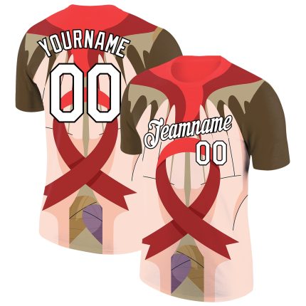 Personalized Red White-Black 3D Pattern Design World AIDS Day Performance T-Shirt