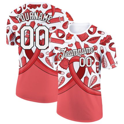 Personalized Red White-Black 3D Pattern Design World AIDS Day Performance T-Shirt Team Custom Name and Number