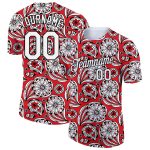 Personalized Red White-Black 3D Pattern Floral Design Performance T-Shirt Team Custom Name and Number