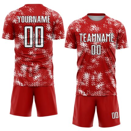 Personalized Red White-Black Abstract Grunge Art Sublimation Soccer Uniform Jersey Team Custom Name and Number