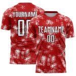 Personalized Red White-Black Abstract Grunge Art Sublimation Soccer Uniform Jersey Team Custom Name and Number
