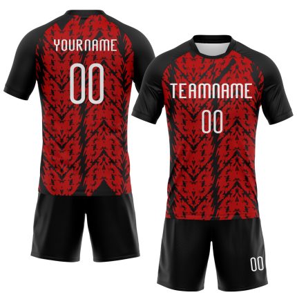 Custom red, white and black volleyball jersey, back view