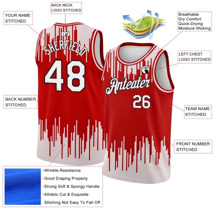Personalized Red White-Black Abstract Vertical Lines Authentic City Edition Basketball Jersey Team Custom Name and Number