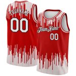 Personalized Red White-Black Abstract Vertical Lines Authentic City Edition Basketball Jersey Team Custom Name and Number
