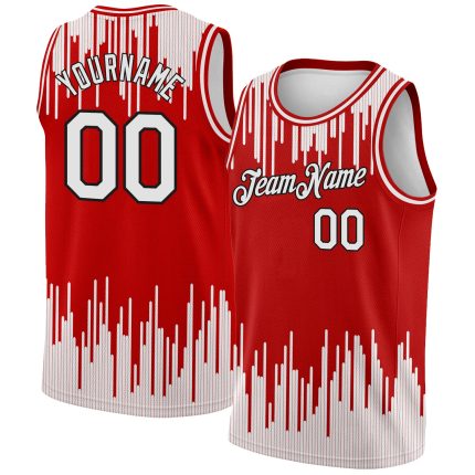Personalized Red White-Black Abstract Vertical Lines Authentic City Edition Basketball Jersey Team Custom Name and Number