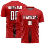 Personalized Red White-Black Arrow Shapes Sublimation Soccer Uniform Jersey Team Custom Name and Number