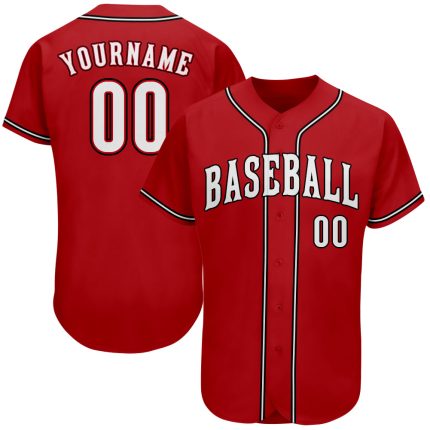 Personalized Red White-Black Authentic Baseball Jersey