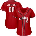 Personalized Red White-Black Authentic Baseball Jersey
