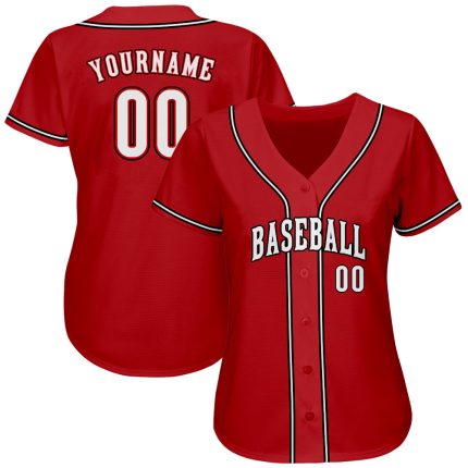 Personalized Red White-Black Authentic Baseball Jersey
