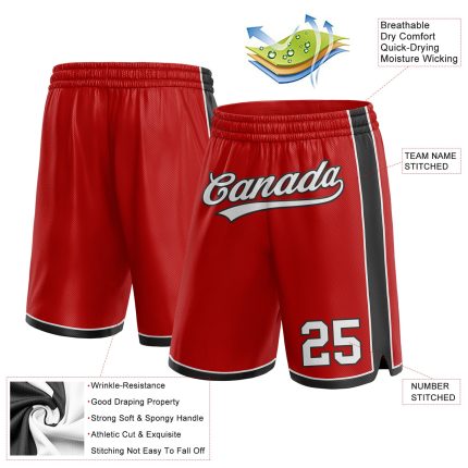 Personalized Red White-Black Authentic Basketball Shorts Team Custom Name and Number