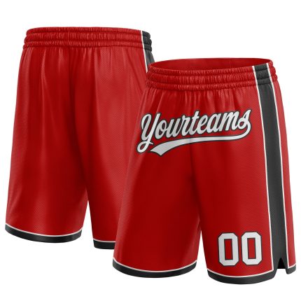 Personalized Red White-Black Authentic Basketball Shorts Team Custom Name and Number